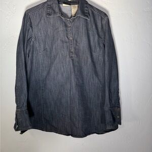 Dark Denim Long Sleeve Maternity Tunic Top  Snap 1/4 neck